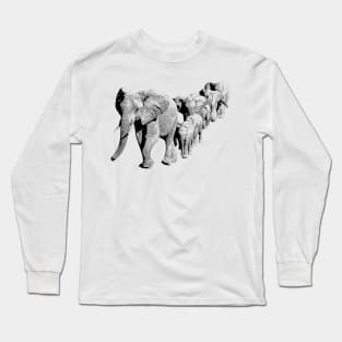 Elephant Family in Procession | African Wildlife Long Sleeve T-Shirt